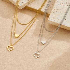 Heart Shaped Layered Clavicle Chain Gold Plated Stainless Steel Daily Wear Gift Necklace - Product Image 3