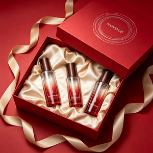 Flacon pompe en verre <span class=keywords><strong>Berserk</strong></span> 50 ml, 60 ml, 80 ml, 100 ml pour lotion cosmétique, dégradé rouge, avec couvercle en bois - Product Image 3