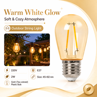 Ampoules LED S14 2W ambre en plastique incassable résistantes aux intempéries, culot E27, remplacement vintage Edison pour éclairage extérieur