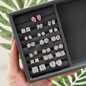 Dylam Exquisite Jewelry Earring Glamorous 925 Sterling Silver Eternity Square Heart Round <b>Diamond</b> 5A Zirconia Stud Earrings - Product Image 1