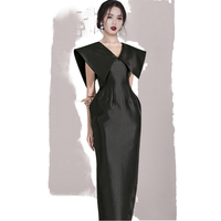 3015 élégant Satin robes mi-longues femmes en gros col en v bureau robes de travail formelles grande taille droite naturel respirant