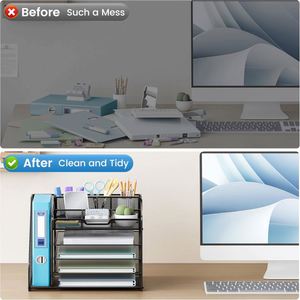 5-Tier Metal Mesh Desk Organizer with 1 <b>File</b> Holder & 7 Flexible Dividers Customized Logo Black for Office & Home - Product Image 3