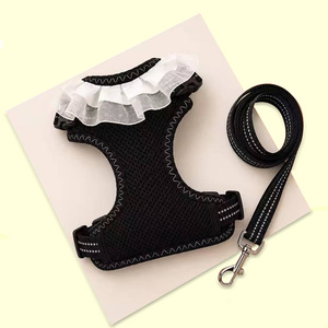 Cute Lace Frill <b>Pet</b> Dog <b>Harness</b> Leash Set Adjustable Reflective Mesh Puppy Vest <b>Harness</b> For Daily Outdoor Walk - Product Image 1