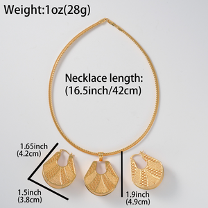 luxury statement western women 18k gold plated hollow fan pendant <b>snake</b> chain trapezoid drop dangle earrings and necklace set - Product Image 6