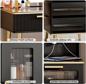 Grande coiffeuse moderne de 47,24 pouces avec miroir et lumières, <span class=keywords><strong>5</strong></span> tiroirs et étagères de rangement, coiffeuse avec chargeur pour le maquillage - Product Image 6