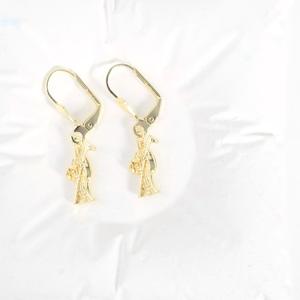 Pendientes de Oro de 14K con Baño de Plata, La Santa Muerte, Virgen María Católica, con Cierre de Palanca, Protección Religiosa, Joyería del Día de los Muertos - Product Image 2