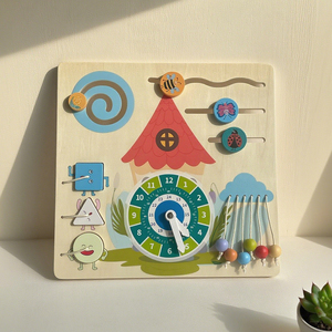 Juguetes educativos de madera multifuncionales Reloj Habilidades de la vida diaria Entrenamiento Tablero sensorial - Product Image 2