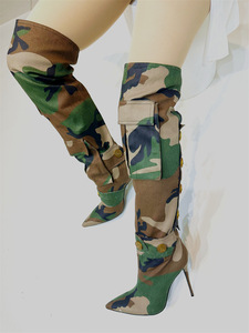 Sandales romaines camouflage pour femmes, chaussures plates de style romain, bottes hautes au-dessus du genou pour mollets larges - Product Image 4