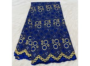 Tissu en dentelle <span class=keywords><strong>suisse</strong></span> de voile de coton sec autrichien de qualité supérieure, couleur bleu, avec pierres, tissu en dentelle nigériane pour la couture - Product Image 5