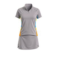 Uniforme de Tenis Fanshi Premium de Manga Corta, Personalizado, en Color Gris Arcoíris, con Bloques de Color, para Mujeres, Entrenamiento al Aire Libre