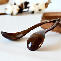 Cuillère en bois de style japonais à manche incurvé, bol profond et rond, design queue de souris, pour soupes, bouillies et repas à la maison