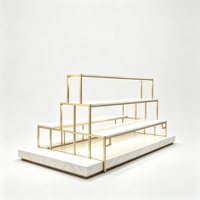 Présentoir de Comptoir Élégant en Métal Doré avec Cadre, Socle Détachable à Niveaux, Texture Pierre, pour Vitrine de Boutique