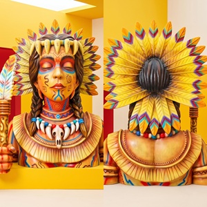 Busto de Jefe Indígena de Resina de 4 Metros, Escultura Tribal Grande Pintada a Mano para Decoración Comercial en Exteriores - Product Image 6