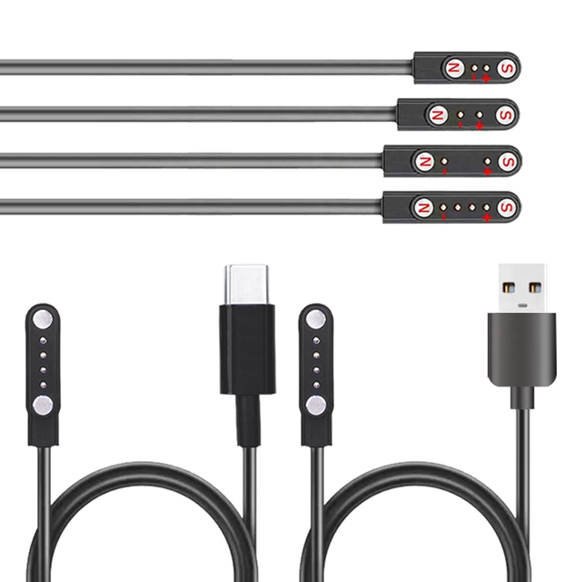 Smartwatch Type-c Charging Cable 2 Pin Compatible with 7.62mm 4mm 2.54mm 2 Contactor Magnetic Bracelet Watch Charger