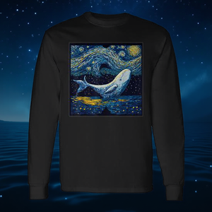Camiseta de manga larga con estampado de ballena Beluga de noche estrellada de surrealismo - Product Image 3