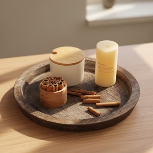 Plateau de service rond en bois le plus vendu avec finition lisse, élégant accessoire de service pour boissons et collations en promotion - Product Image 5