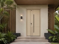 Porte d'entrée en aluminium à rupture de pont thermique, style minimaliste nordique, panneaux verticaux côtelés, porte de sécurité simple, taille personnalisée disponible