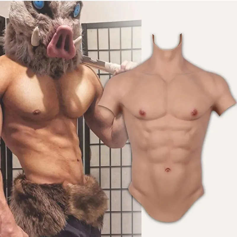 Pecho de silicona para hombres, chaleco masculino realista de medio cuerpo para Cosplay, simulación de piel muscular