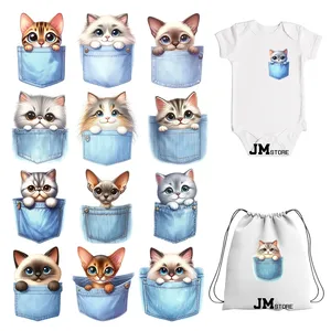 8cm 3 pulgadas nuevo bolsillo gatos animales hierro en transferencia de calor pegatina <span class=keywords><strong>para</strong></span> <span class=keywords><strong>ropa</strong></span> DTF impreso apliques térmicos lavable camiseta calcomanía - Product Image 1
