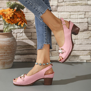 Sandalias Romanas de Tacón Medio con Cadena y Boca de Pescado para Mujer, Tallas Grandes, Moda de Verano - Product Image 3