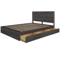 Cadre de lit moderne en bois d'ingénierie gris foncé, plateforme élégante, taille personnalisée (King, Queen, Full) avec 3 tiroirs de rangement