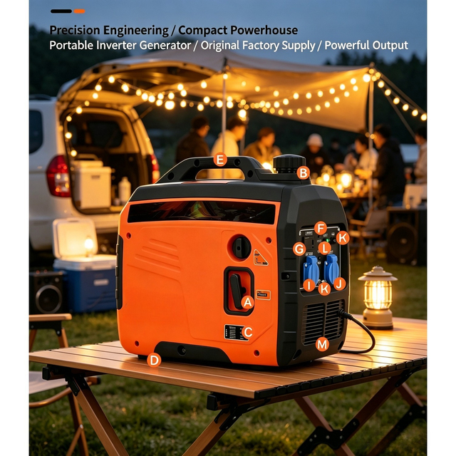 Silent Portable Gasoline Inverter Generator, High Output Petrol Power Generator for Off-Road Trip, Motorhome, Camper