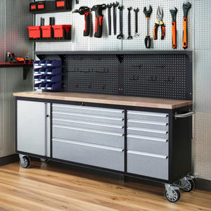 Heavy Duty 6 ''<span class=keywords><strong>Ruedas</strong></span> giratorias 84 pulgadas 10 cajones <span class=keywords><strong>Caja</strong></span> <span class=keywords><strong>de</strong></span> <span class=keywords><strong>herramientas</strong></span> negra <span class=keywords><strong>con</strong></span> luz LED Herramienta Cofre Gabinete Carro Soporte OEM - Product Image 4