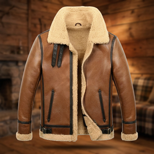 <b>Mens</b> Faux Fur Genuine Sheepskin Leather Bomber <b>Jacket</b> - Product Image 3