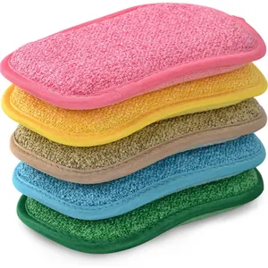 CR éponges de cuisine polyvalentes éponge Double face en microfibre réutilisable pour le nettoyage de la maison