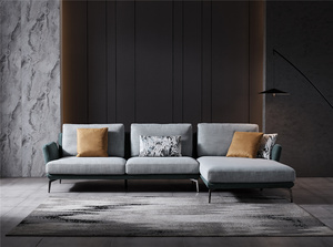 Juego de sofá de esquina Seccional de estilo moderno Cojines rellenos de plumas Hotel Apartamento Hecho de tela Cuero Madera Sofá de diseño contemporáneo - Product Image 2