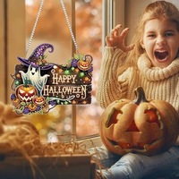 Kit de peinture diamantée Halloween, attrape-soleil acrylique à suspendre, forme irrégulière, peinture diamantée à forets ronds pour adultes