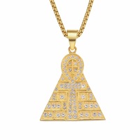 Collar con Colgante Pirámide Ankh de Acero Inoxidable Dorado, Cruz Egipcia CZ, Cadena de Caja, Joyería para Hombre y Mujer, Venta al por Mayor, OEM Personalizado