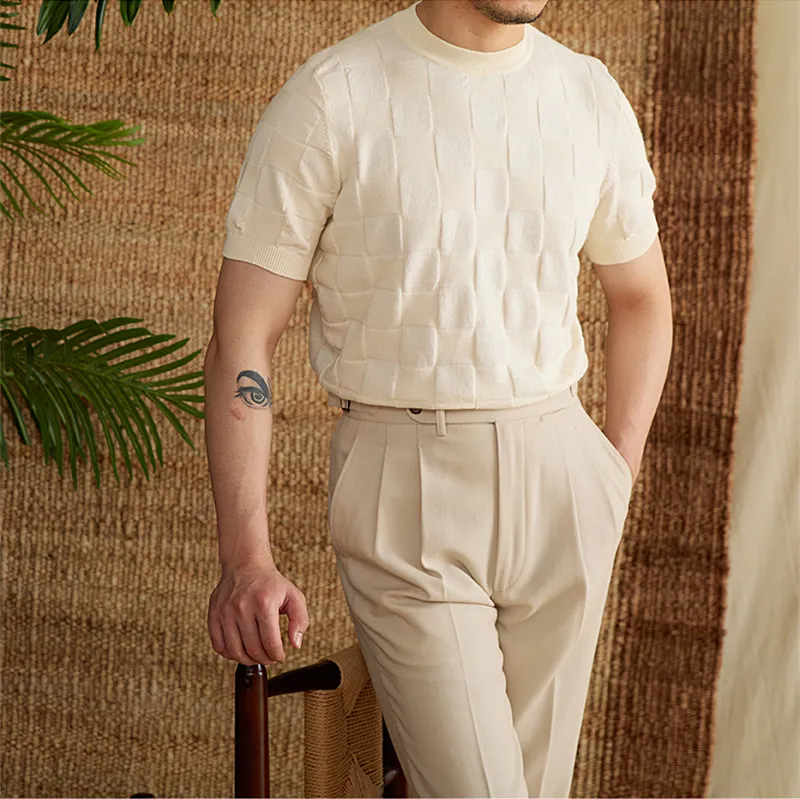 Новое поступление, модная мужская футболка с коротким рукавом, летняя дышащая футболка с круглым вырезом, Повседневная Эластичная приталенная рубашка