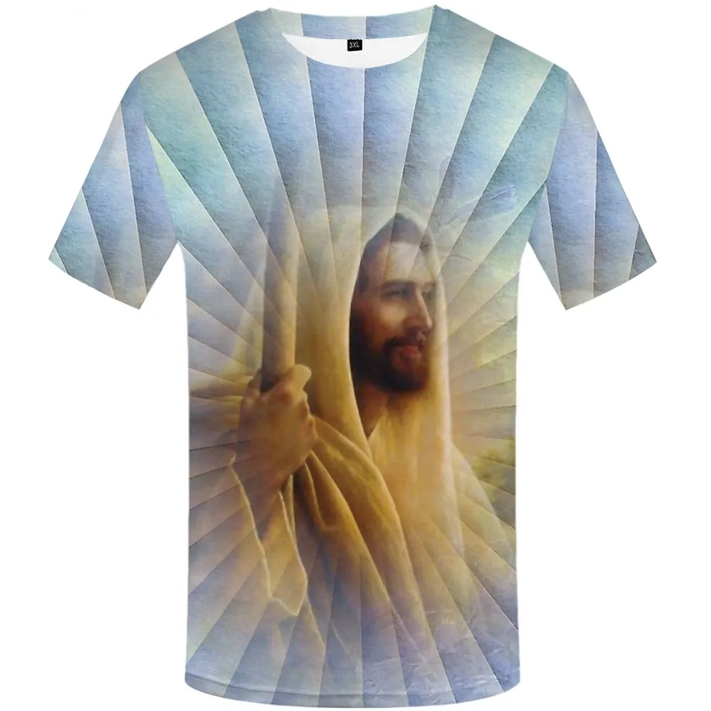 Футболка мужская с принтом Иисуса, смешная рубашка с абстрактным принтом крестианского аниме, одежда для творчества