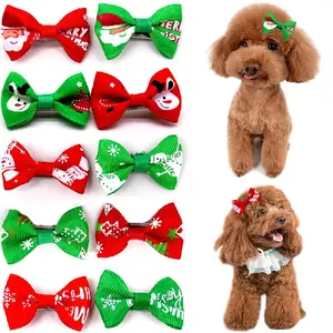 犬と猫のための卸売手作りの新しいペット用品サンタクロースクリスマスヘアピンクリップペットの髪の花の髪の弓