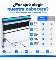 Cadre de lit pleine grandeur en acier et bois avec tête de lit haute, ports USB, prises de courant et lumières LED – Meuble de chambre personnalisable