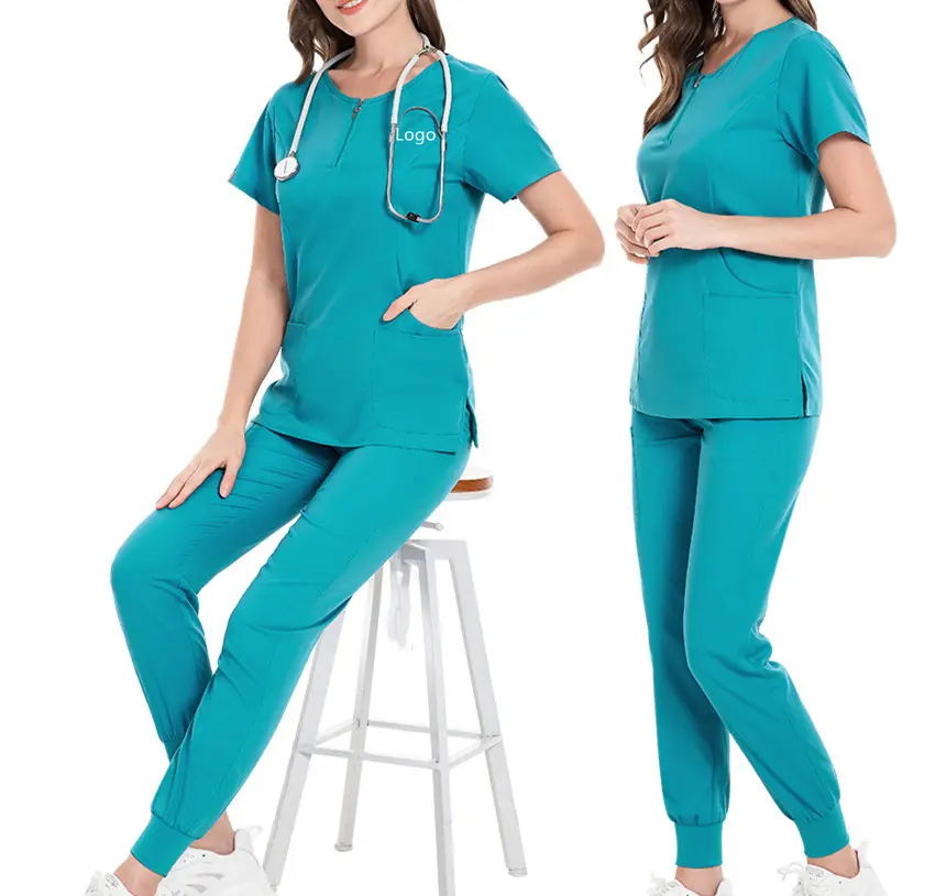 Uniforme de spa Ensembles d'uniformes hospitaliers à fermeture éclair pour soins infirmiers médicaux Vente en gros Soins de santé Uniforme de travail pour femmes avec logo