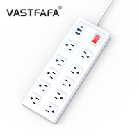 Vastfafa Nueva Tendencia 15A 125V Protector de Sobretensión Inteligente con 10 Tomas de Corriente, Enchufe Estadounidense, Regleta de Alimentación USB, Material ABS+PC, Tecnología SDK/NFC