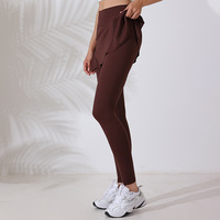 Leggings de yoga 2-en-1 pour femmes, coupe ajustée, effet ventre plat, couleurs unies, séchage rapide, avec jupe intégrée, collection Printemps 2025