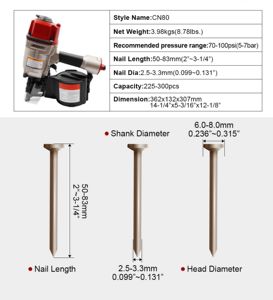 Pistolet à clous <span class=keywords><strong>pneumatique</strong></span> en aluminium ASCOTT Industrial&DIY <span class=keywords><strong>Max</strong></span> CN80 pour charpente, 225-300 clous, 2"~3 1/4", outil d'assemblage pour caisses et palettes en bois - Product Image 2