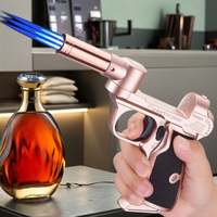 Nouveau créatif durable en acier inoxydable pliant pistolet à flamme briquet gonflable coupe-vent puissant flamme Portable cuisine Spray