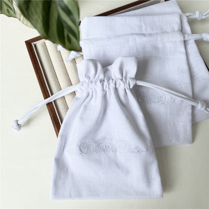 Chuanghua Custom Luxury Linen Dust Bag with Embroidered Logo White Drawstring Pouch Jewelry Linen Bags - Product Image 4