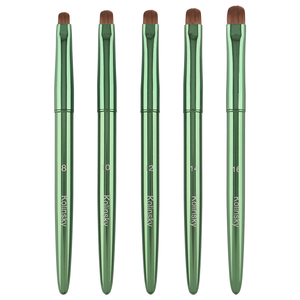 Lot de 5 pinceaux à ongles de luxe verts à manche métallique, poils en nylon rigides, accessoires de manucure pour gel, pour la création de motifs sur les ongles à domicile ou en salon - Product Image 1