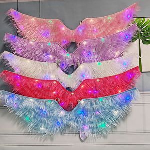 Festival Angel <strong>Neon</strong> Feathered Round Glowing Wings Back Decor for Little Girls Halloween Fairy Wings - Product Image 3