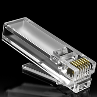 Connecteur Ethernet RJ11 mâle en cuivre pur 6P6C non blindé extra long personnalisé, plaqué or, certification ISO9001/ROHS pour