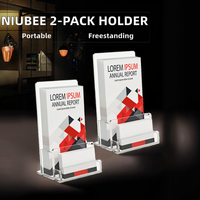 Lot de 2 présentoirs de bureau portables en acrylique transparent pré-assemblés pour cartes de visite, brochures et prospectus