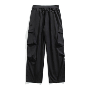 American Retro Style Casual Pants for Spring Canvas Multi-Bag Tooling <b>Split</b> Design Three-Dimensional Pleated Straight - Product Image 3