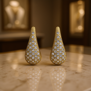 Orecchini a Goccia Dorati con Cristalli e Strass, Gioielli Classici da Festa per Donne, Placcati in Oro - Product Image 2