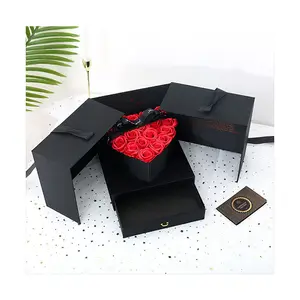 Cubo mágico rosas em forma de coração, presente para o dia dos namorados, caixa de presente para presente, flores de sabão