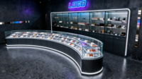 Vitrine moderne en verre avec éclairage LED pour présentation de cigarettes en magasin et centre commercial